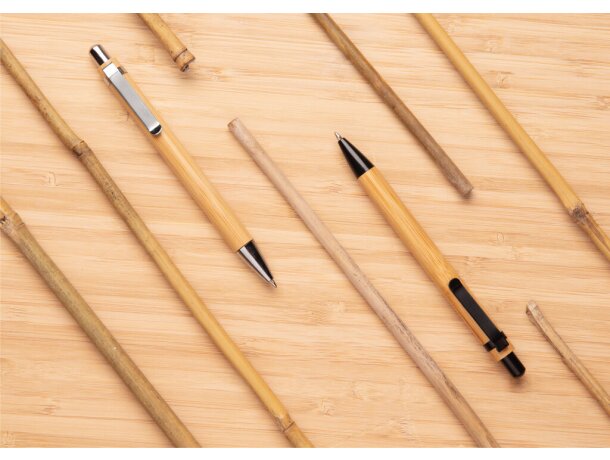 Bolígrafo elegante de madera de bambú Marron/plata detalle 11