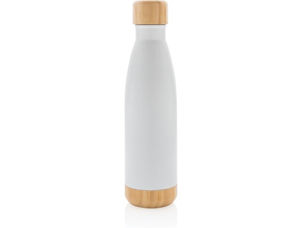 Botella acero inoxidable al vacío con tapa y fondo de bambú Blanco detalle 9