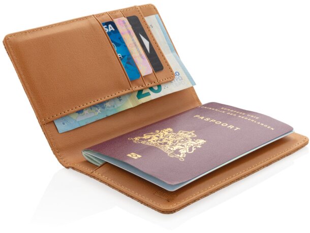Cartera pasaporte RFID de corcho Marron detalle 2