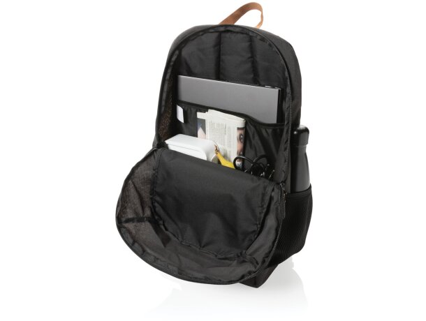 Mochila ecológica para publicidad con poliéster reciclado y trazador AWARE Negro detalle 6