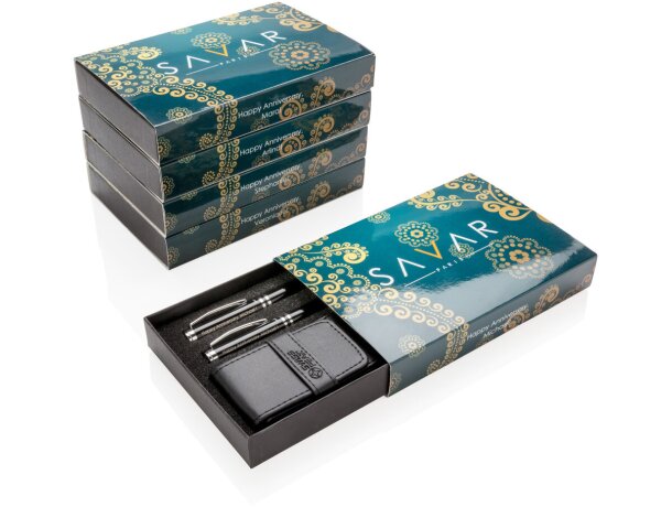 Set roller y ball point de metal tinta azul con funda premium Negro/plata detalle 12