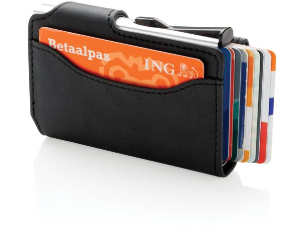 Tarjeteros con billetera pu RFID aluminio sólido Negro detalle 3