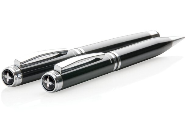 Set roller y ball point de metal tinta azul con funda premium Negro/plata detalle 4