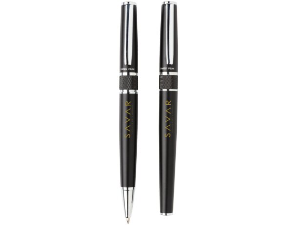 Set de boligrafo y roller de acero tinta azul en una caja elegante Negro detalle 8