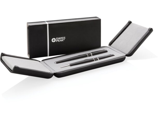 Set de boligrafo y roller de acero tinta azul en una caja elegante Negro detalle 11