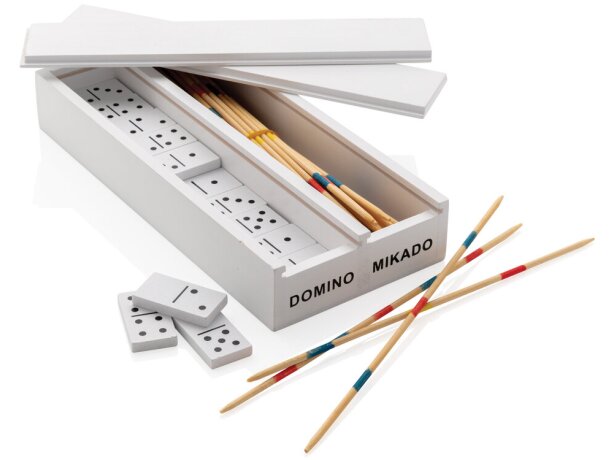 Juego Mikado/Domino en caja de madera Blanco detalle 3