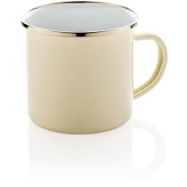 Taza vintage acero carbono blanca borde metalizado