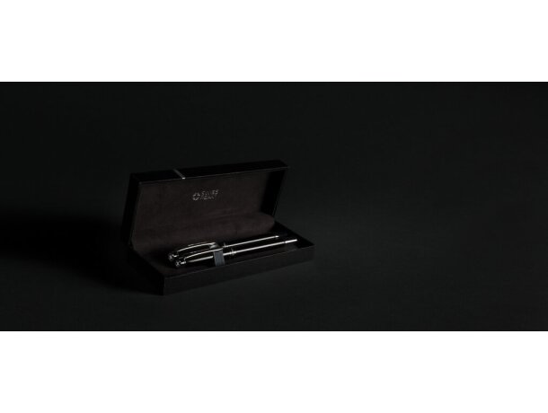 Sets boligrafos y rollers para empresas elegante latón tinta azul Negro/plata detalle 8
