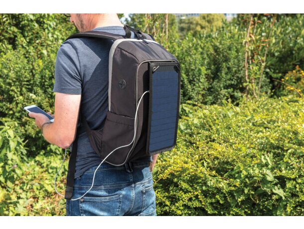 Mochila con panel solar sin PVC Negro/gris detalle 9