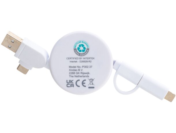 Multicable usb 5 en 1 retráctil con carcasa de bambú Blanco detalle 2