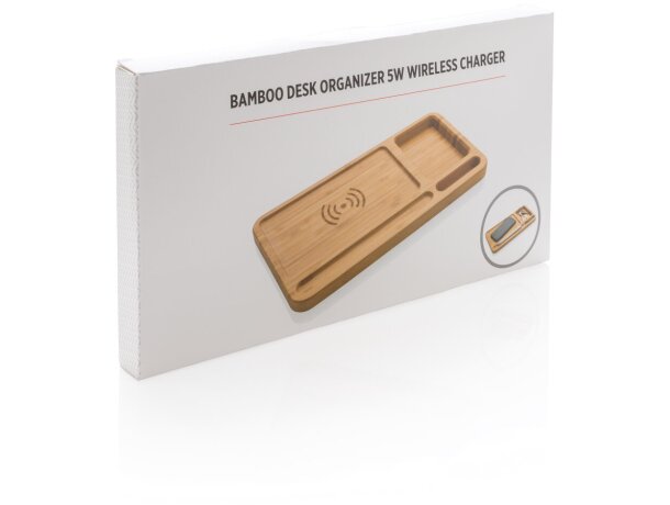 Organizador escritorio inalámbrico 5W de bambú Marron detalle 3