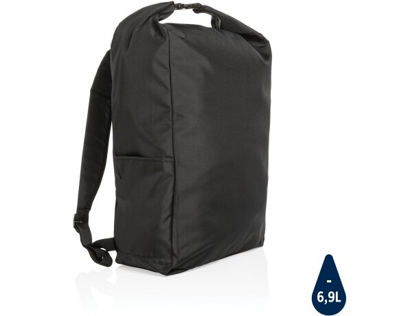 Mochila ecológica con logo hecha de botellas recicladas y ahorro de agua Azul marino detalle 31