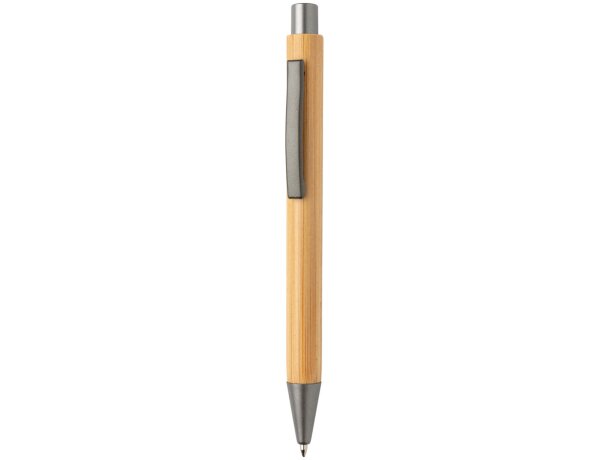 Bolígrafo fino de bambú de diseño Marron/plata detalle 4