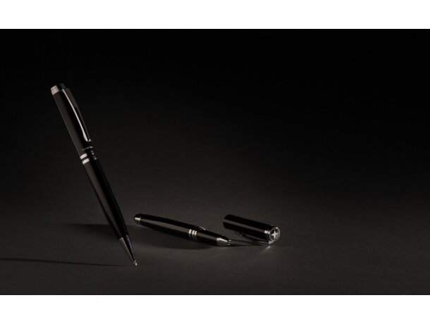 Set roller y ball point de metal tinta azul con funda premium Negro/plata detalle 13