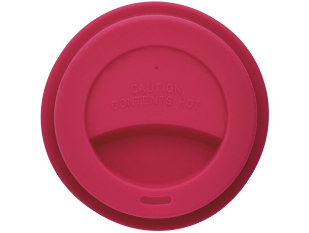 Taza de café ecológica con tapa y banda de silicona Rosa/blanco detalle 36