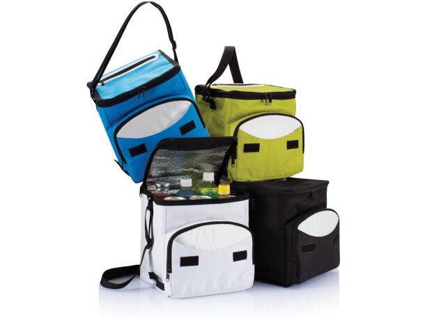 Bolsa térmica de poliéster con bolsillo frontal y correa ajustable Verde/plata detalle 15