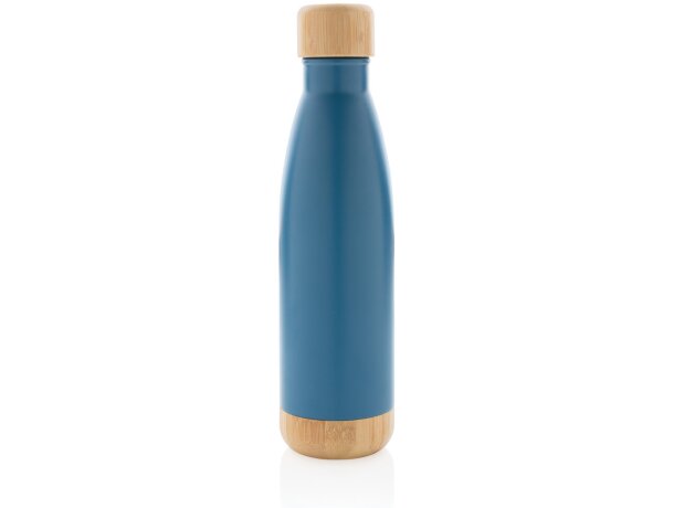 Botella acero inoxidable al vacío con tapa y fondo de bambú Azul detalle 17