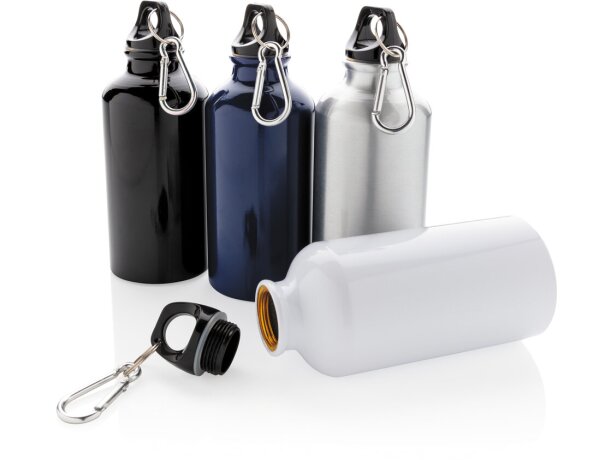 Botella deportiva de aluminio reutilizable con mosquetón Plata detalle 10