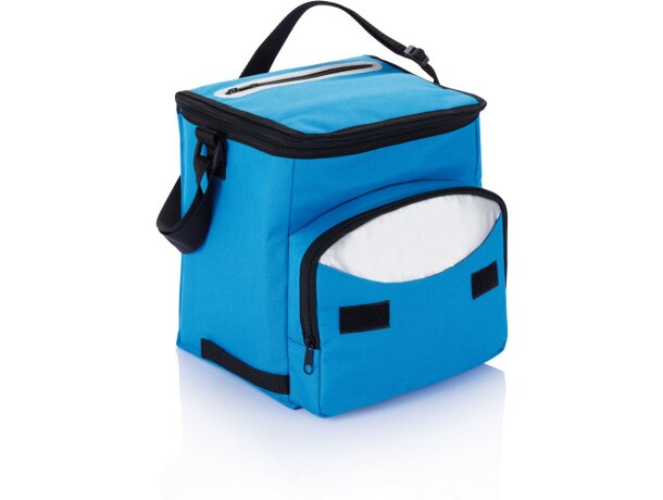Bolsa térmica de poliéster con bolsillo frontal y correa ajustable Azul/plata detalle 7