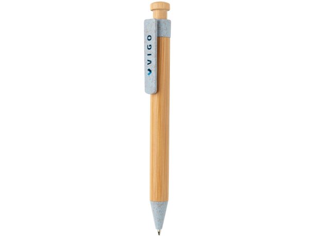 Bolígrafo de bambú con clip de trigo Azul detalle 15