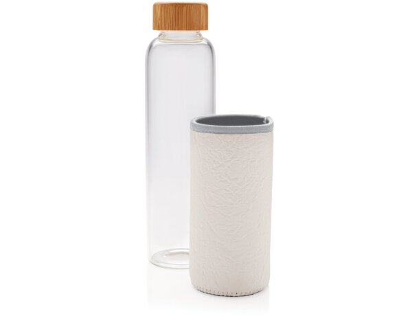 Botella de vidrio de borosilicato con funda de PU texturizad Blanco/gris detalle 11