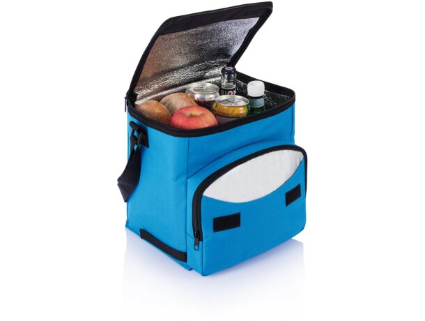 Bolsa térmica de poliéster con bolsillo frontal y correa ajustable Azul/plata detalle 8