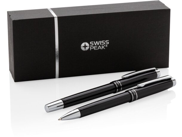 Sets boligrafos y rollers para empresas elegante latón tinta azul Negro/plata detalle 9