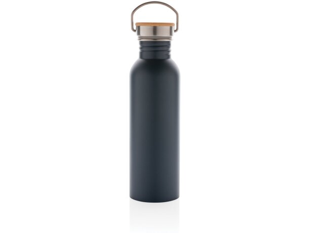 Botella moderna de acero inoxidable con tapa de bambú. Azul detalle 24