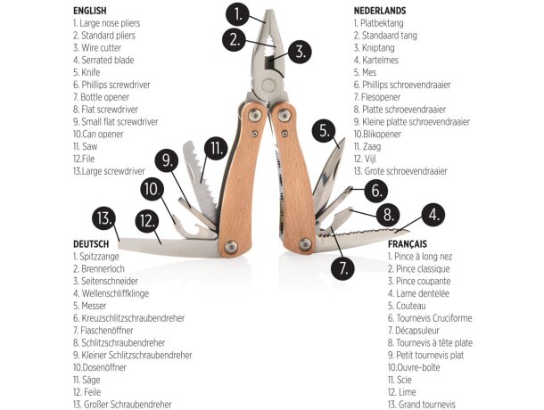 Multiherramienta de madera con 13 funciones Marron detalle 4