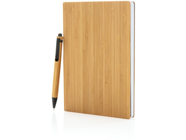 Libreta personalizable Naxcivan A5 bambú con bolígrafo incluido Marron detalle 7