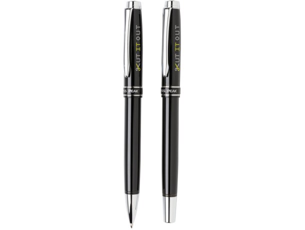 Sets boligrafos y rollers para empresas elegante latón tinta azul Negro/plata detalle 7