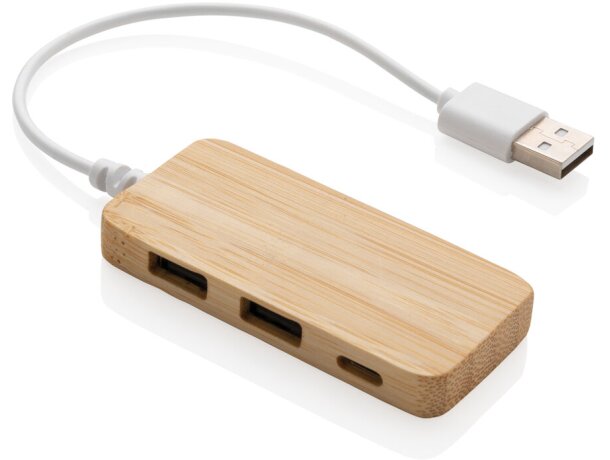Hub Binmaley con 3 puertos USB en bambú natural y cable TPE Marron detalle 6