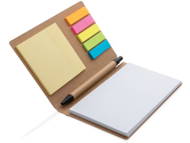 Bloc de notas kraft a6 con bolígrafo y adhesivos para tu día ajetreado Marron detalle 2