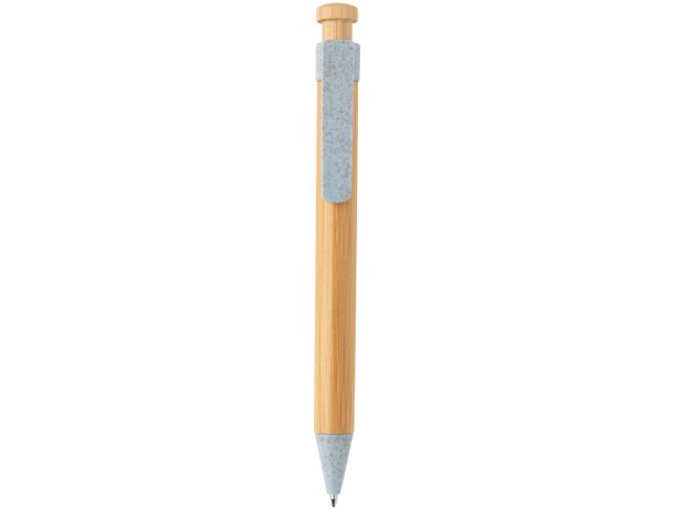 Bolígrafo de bambú con clip de trigo Azul detalle 14
