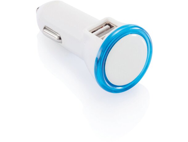 Cargador dual USB con logo y luz LED azul para automóvil Azul/blanco detalle 8