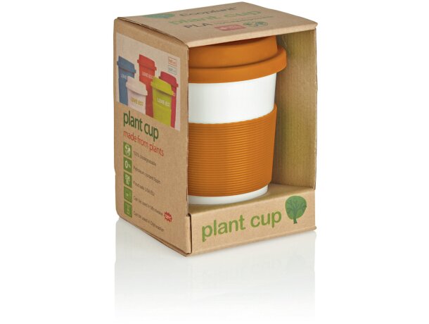 Taza de café ecológica con tapa y banda de silicona Naranja/blanco detalle 30