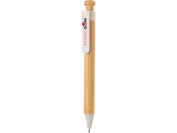Bolígrafo de bambú con clip de trigo Blanco detalle 9