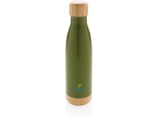 Botella acero inoxidable al vacío con tapa y fondo de bambú Verde detalle 28