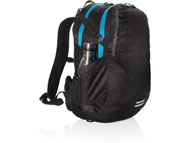 Mochila mediana Explorer de senderismo 26L sin PVC Negro/azul detalle 2