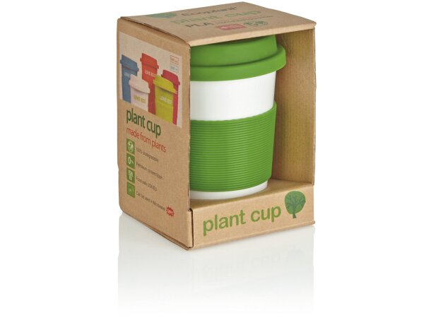 Taza de café ecológica con tapa y banda de silicona Verde/blanco detalle 28