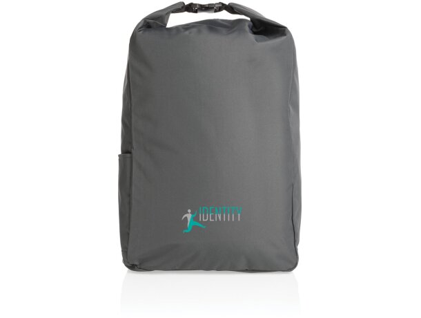Mochila ecológica con logo hecha de botellas recicladas y ahorro de agua Antracita detalle 19