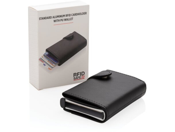 Tarjeteros con billetera pu RFID aluminio sólido Negro detalle 8