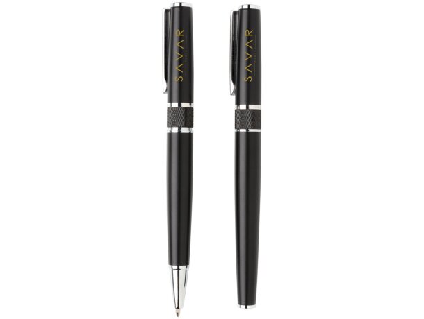 Set de boligrafo y roller de acero tinta azul en una caja elegante Negro detalle 9