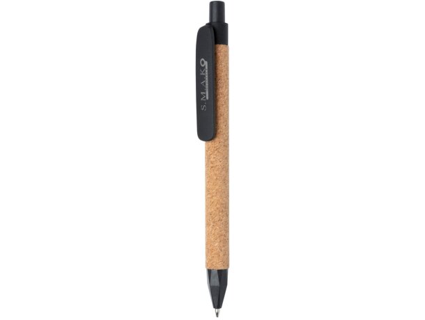 Bolis ecológicos publicitarios con pulsador paja de trigo tinta azul Negro detalle 3