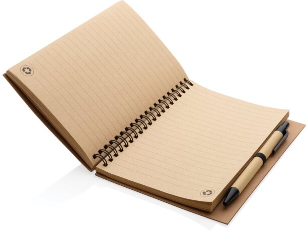Libreta de anillas con hojas a rayas y bolígrafo kraft de cartón reciclado Negro detalle 4