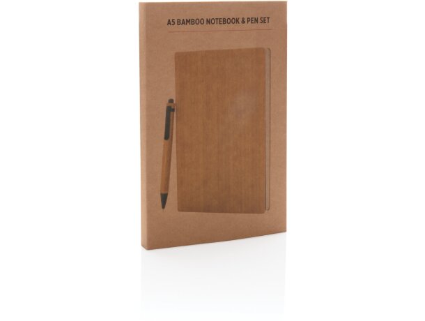 Mini libreta personalizada bambú sostenible Marron detalle 7