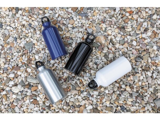 Botella deportiva de aluminio reutilizable con mosquetón Negro detalle 6