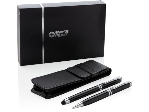 Set roller y ball point de metal tinta azul con funda premium Negro/plata detalle 15