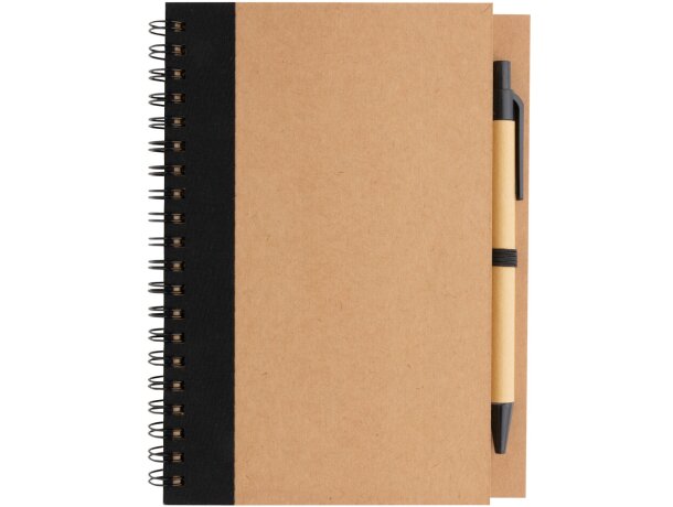 Libreta de anillas con hojas a rayas y bolígrafo kraft de cartón reciclado Negro detalle 2