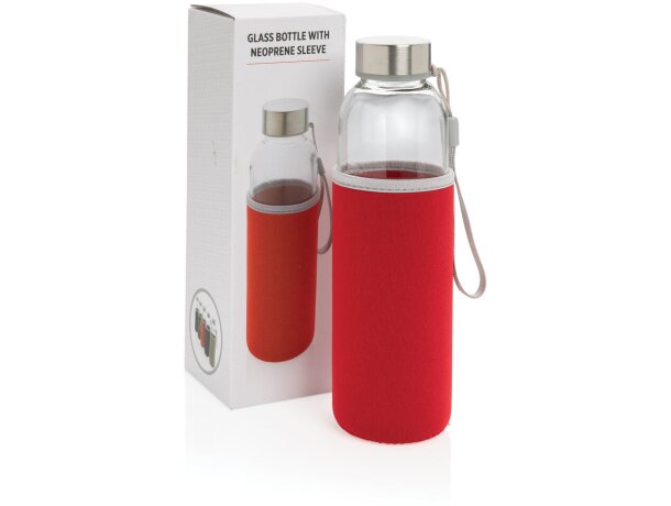 Botella de vidrio con funda de neopreno Rojo detalle 29